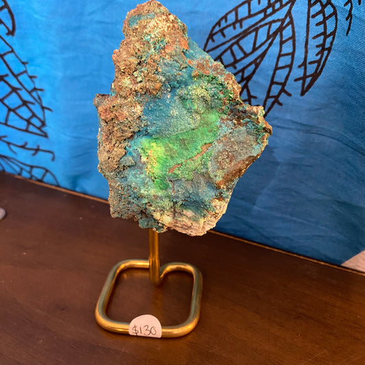 Azurite with Malachite on stand