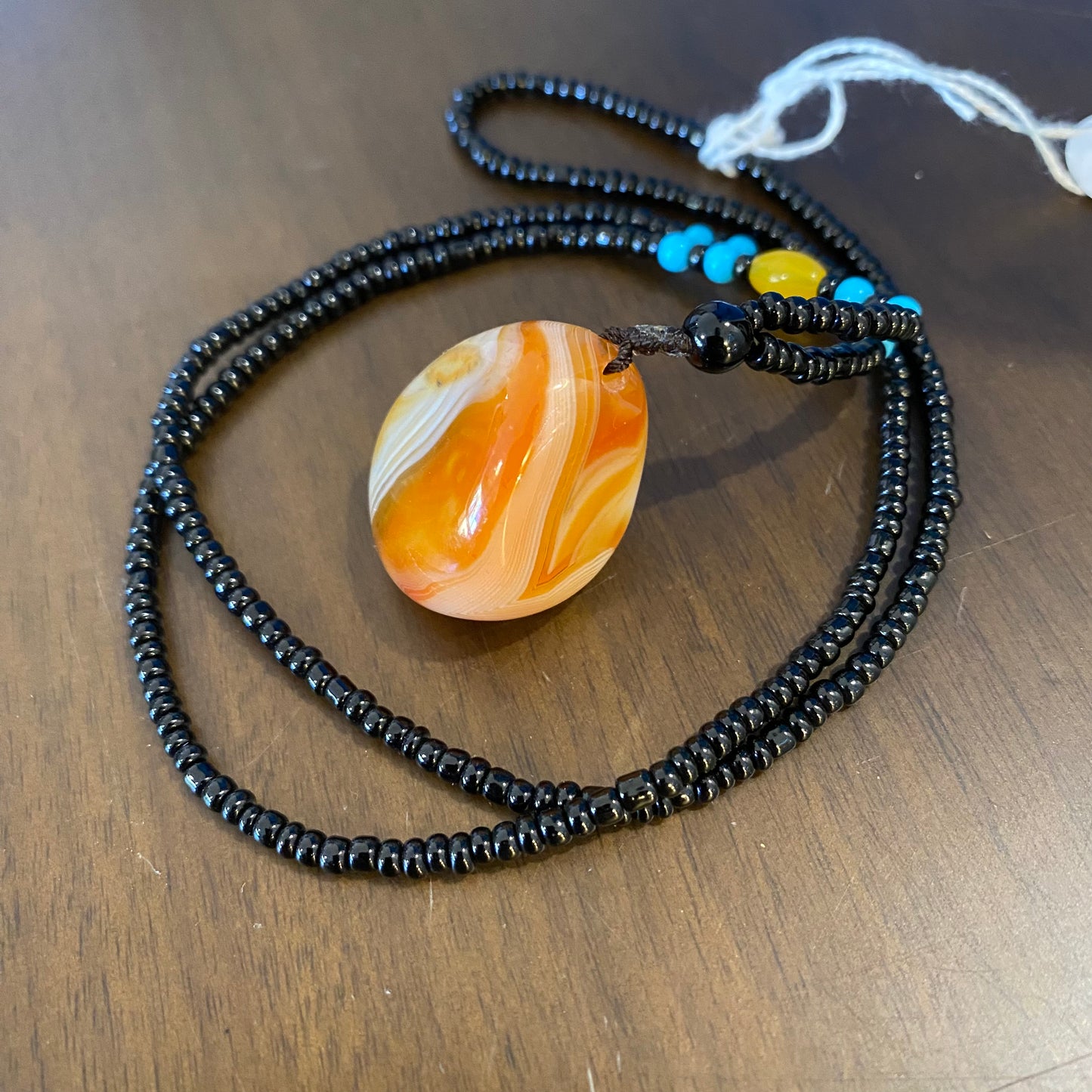 Sardonyx Necklace with Obsidian Bead