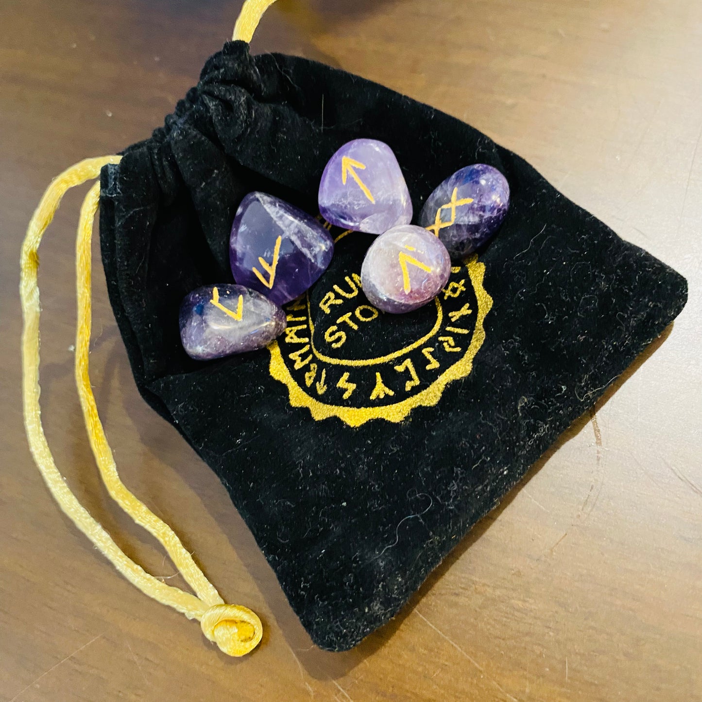 Amethyst Runes in velvet bag.