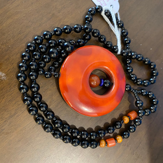 Red Jasper Pendant with Obsidian bead necklace